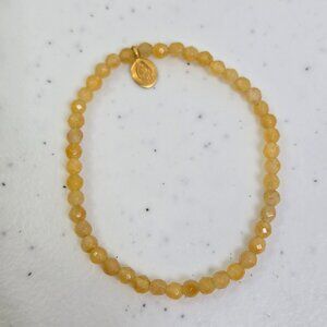 Satya Yellow Jade Hamsa Aspirations Bracelet Stretch Beaded Faceted Gold Tone